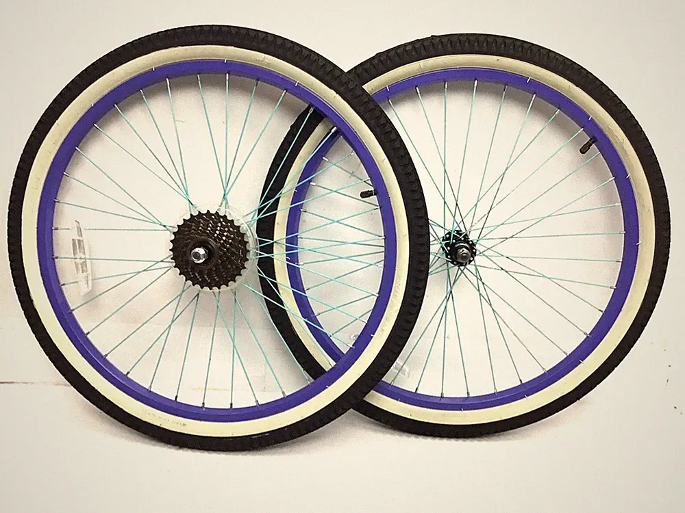 24" Bicycle Purple Wheel Set 7s Freewheel 2.125" Tire Cruiser Bike #E65