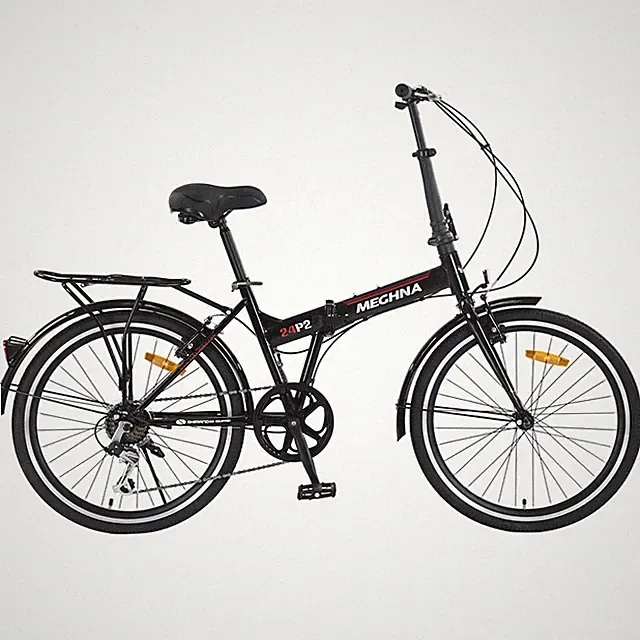 24" Folding City Bike Steel Frame 7 Speed Anti-Slip Folding Bike for Adult,Black