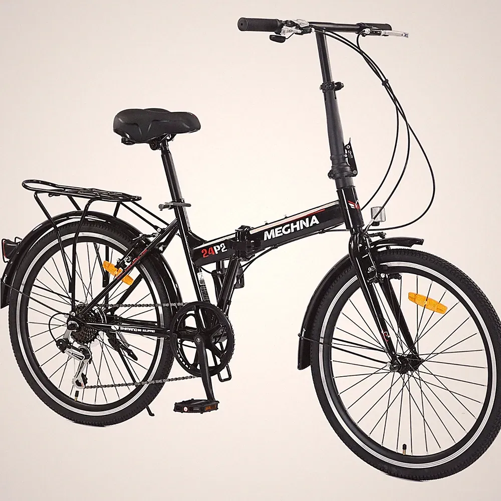 24" Folding City Bike Steel Frame 7 Speed Folding Bike,Black
