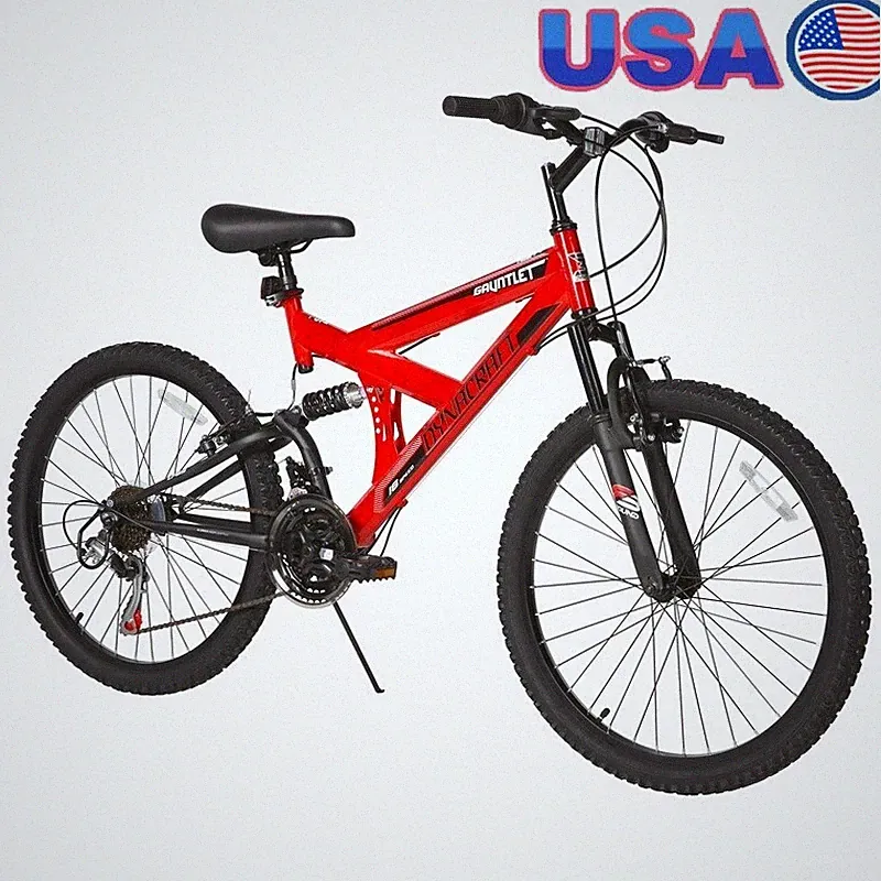 24 Inch 18 Speed Boys Mountain Bike Dual Suspension Shimano Brakes Adventure New