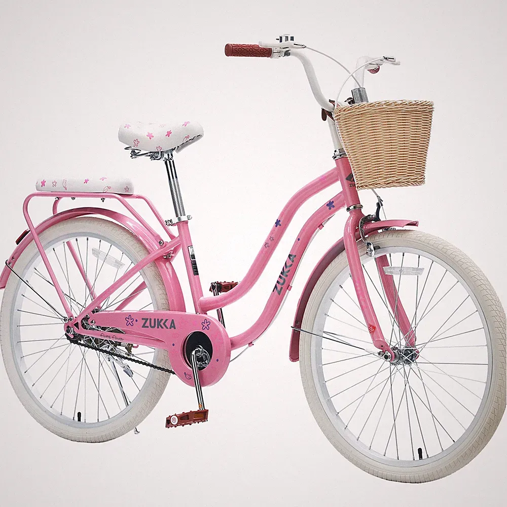 24Inch Cruiser Bike Single Speed Commuter Bicycle with Wicker Basket & Rear Rack