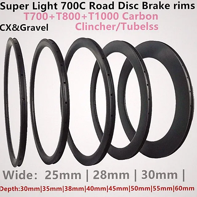 700c Gravel Road Bike Rim Carbon Fiber Clincher Tubeless Bicycle Wheel 24/28/32H