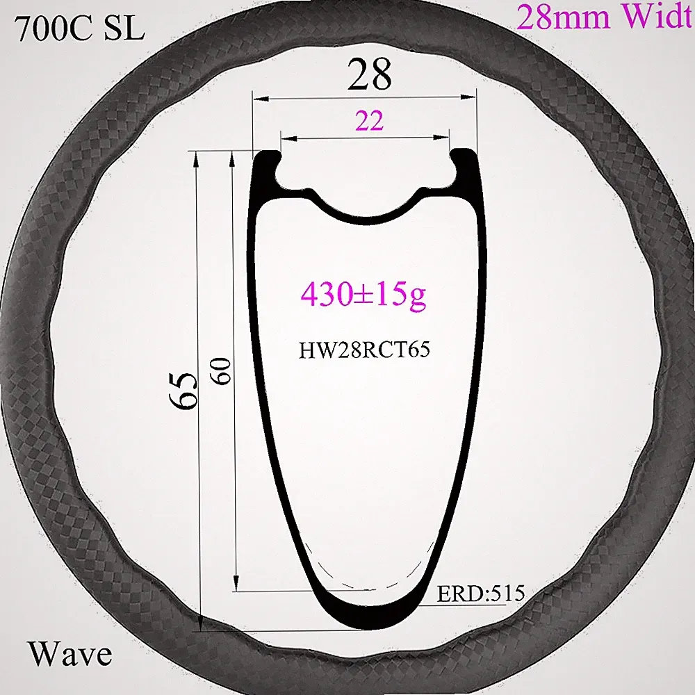 Carbon Fiber Bicycle Wave Rims Superlight 700C Gravel Bike Wheels Disc Brake 24H
