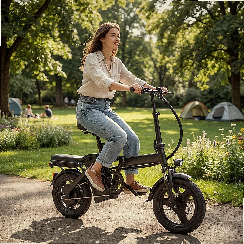 Electric Bike 14'' Folding Ebike 560W Peak 24MPH Fat Tire Commuter Bike Adults