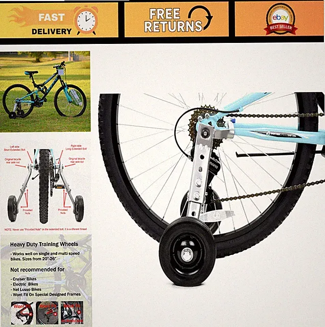 Heavy-Duty Adjustable Training Wheels for 24-29" Bicycles - Safe Learning Aid