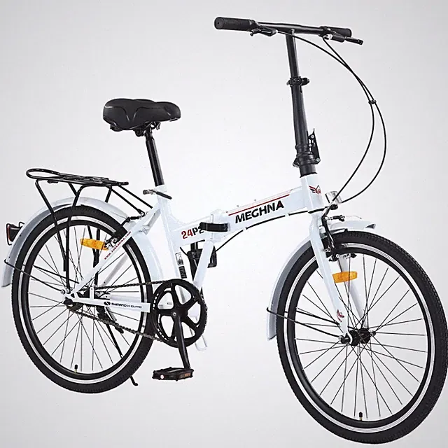 MEGHNA 24" 1 Speed Folding City Bikes Steel Frame,Bike with Rear Rack,White