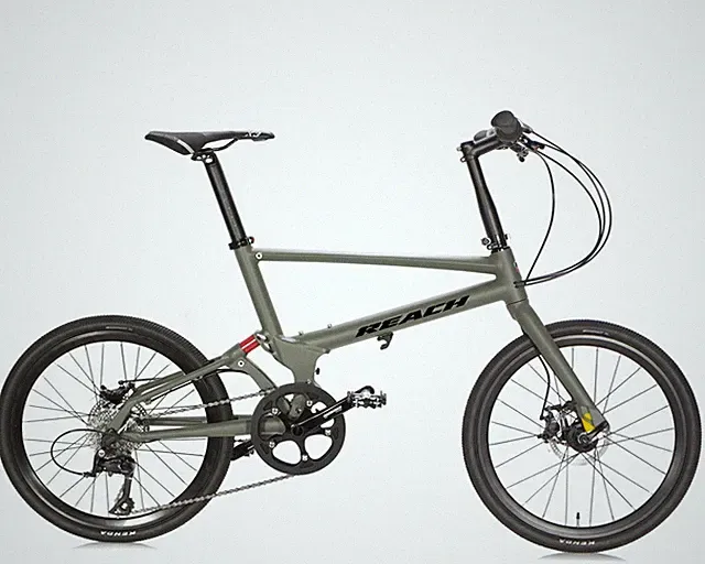 REACH Touring Folding Bicycle Disc Brakes 8-Speed 24" Wheels in Field Gray